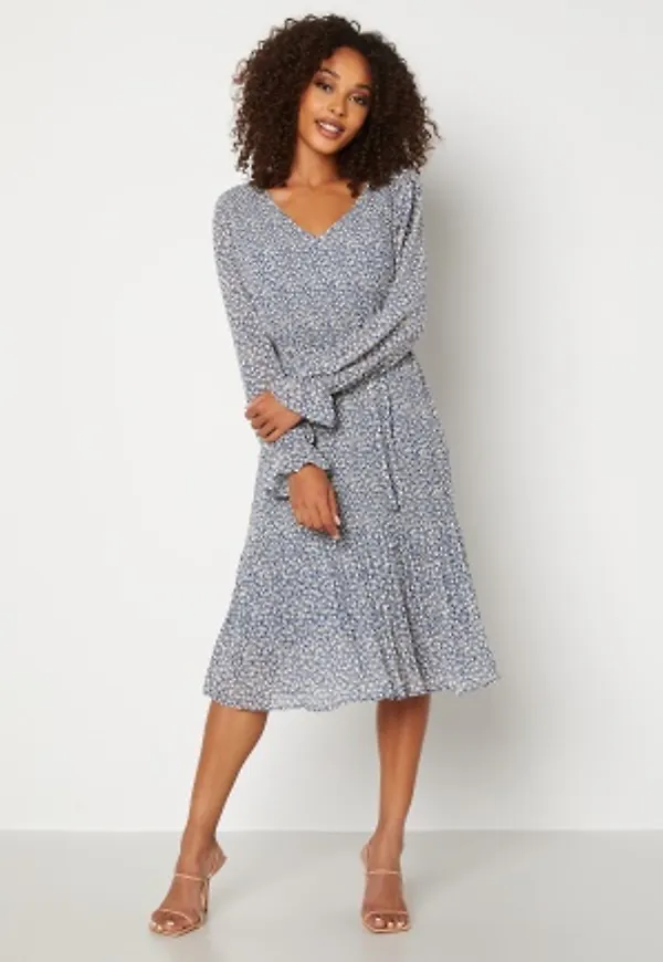 JDY Emma L/S Pleat Below Knee Dress China Blue AOP White 42