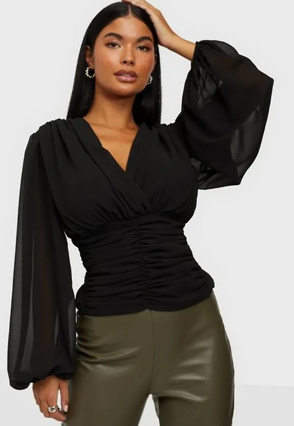 Parisian Wrap Front Blouse Vardagsblusar Black