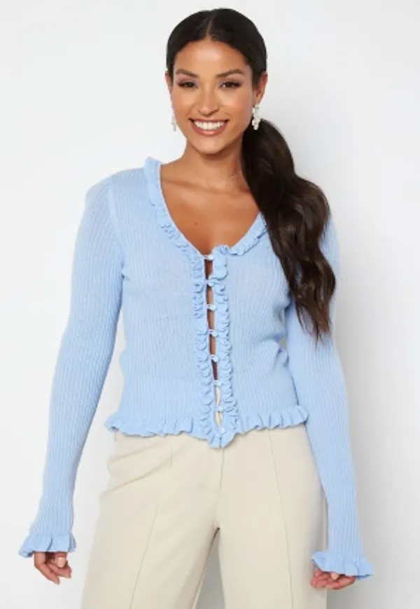 VILA Salli V-Neck Frill Cardigan Kentucky Blue S