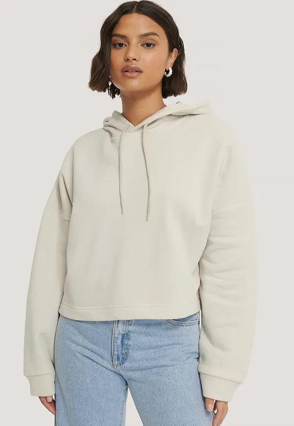 NA-KD Basic Ekologisk basic croppad hoodie - Offwhite