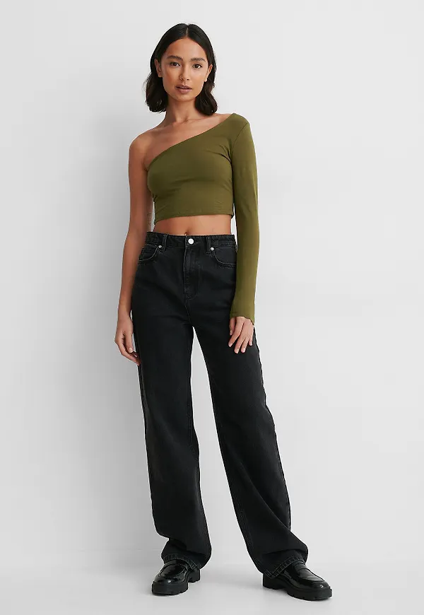 NA-KD Reborn One Sleeve Crop Top - Green