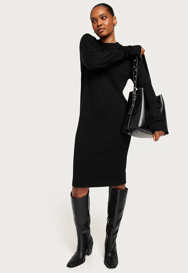 Object Collectors Item - Stickade klänningar - Svart - Objthess L/S Knit Dress Noos - Klänningar