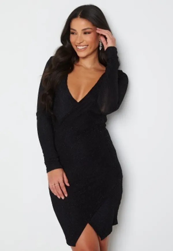 Trendyol Hannah Short V-Neck Glitter Dress Siyah/ Black 36