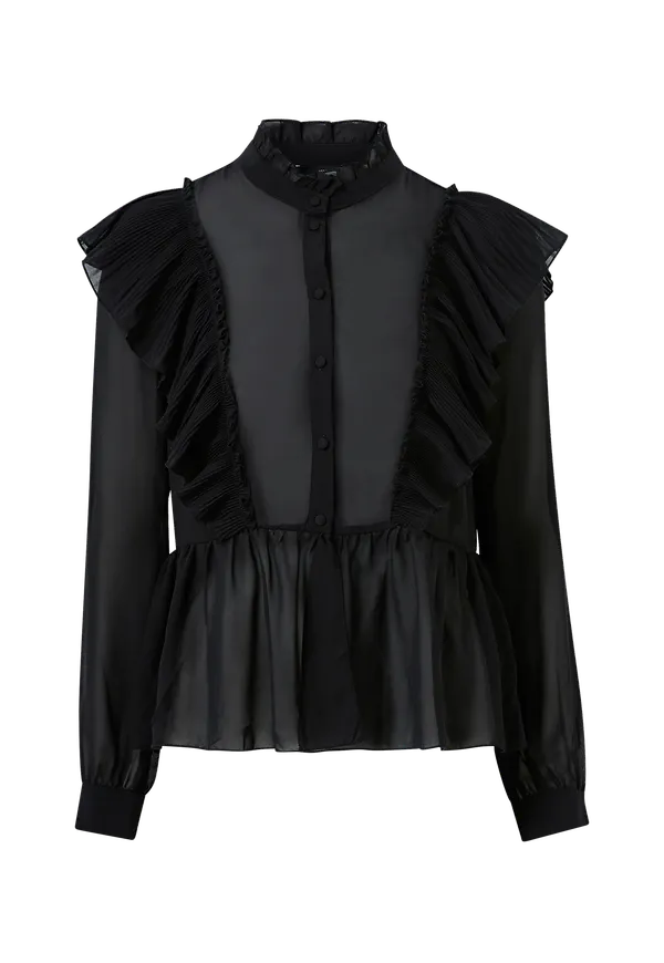Vero Moda - Blus vmIris LS Frill Shirt - Svart