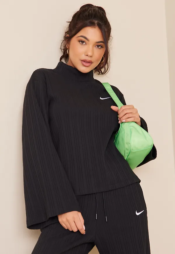 Nike - Stickade västar - Black/White - W Nsw Jrsy Rib Ls Top - Tröjor