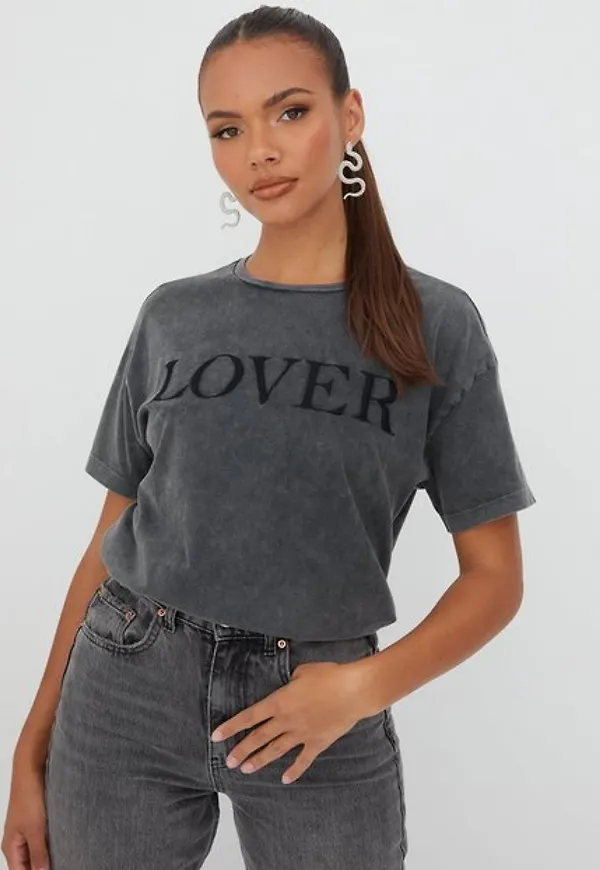 Vero Moda Vmforever Loose Embroidery T-Shirt T-shirts Black Washed Lover