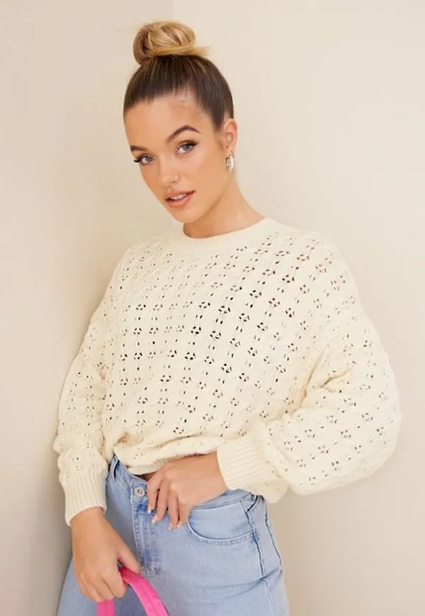 Only Onlnew Believe L/S Pullover Knt Stickade tröjor Ecru