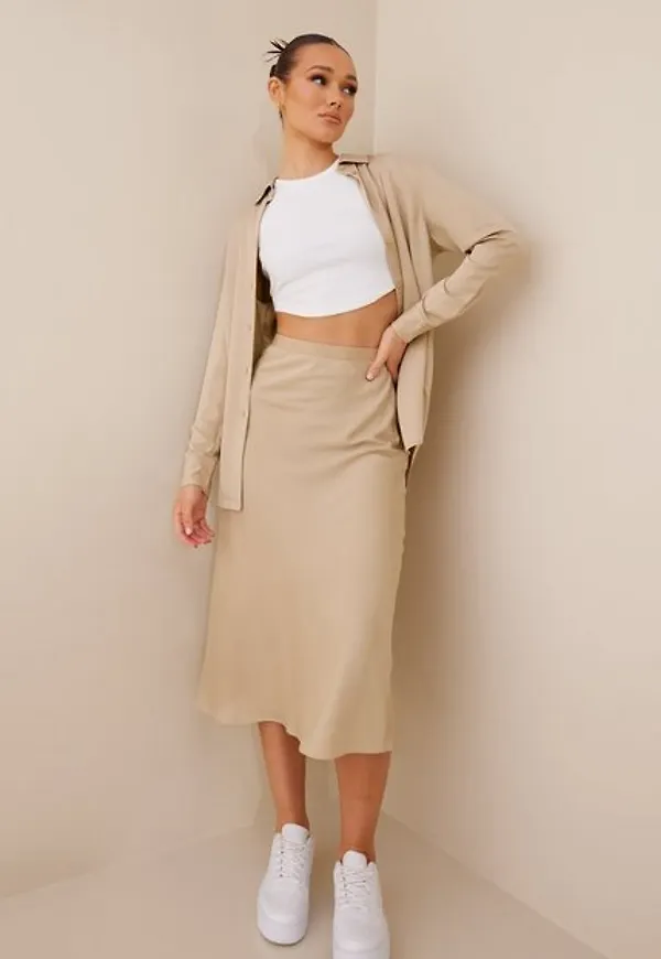 Calvin Klein Recycled Cdc Bias Cut Midi Skirt Maxikjolar Beige