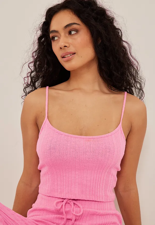 NA-KD Lingerie Ribbat croppat linne - Pink
