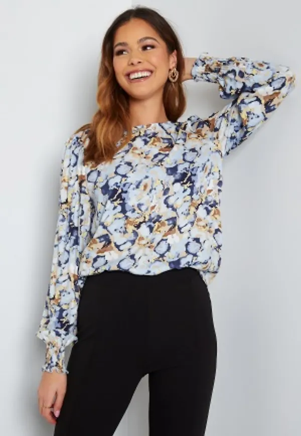 VILA Elodie O-Neck Smock Top Birch AOP 44