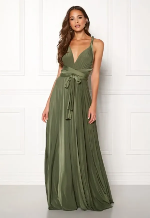 Goddiva Multi Tie Maxi Dress Olive green XS (UK8)