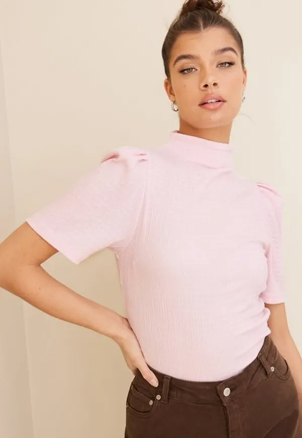 Selected Femme Slfminna 2/4 T-Neck Top B T-shirts Roseate Spoonbill