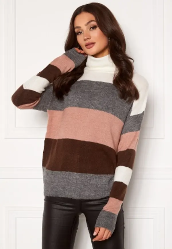 JDY Elanora L/S Stripe Rollneck Knit Woodrose/ Stripes L
