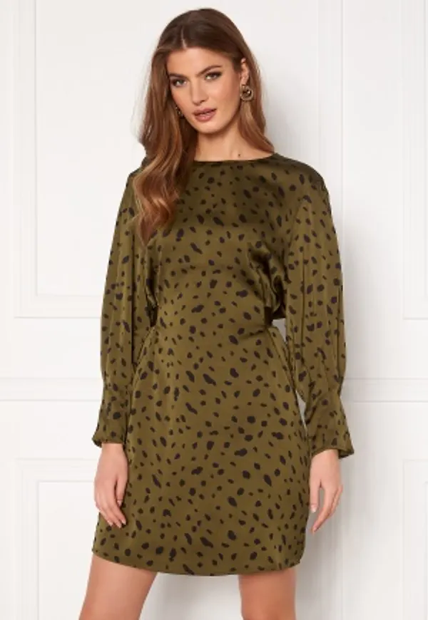 VERO MODA Calina L/S Shoirt Tie Dress Beech AOP Black Cali XS