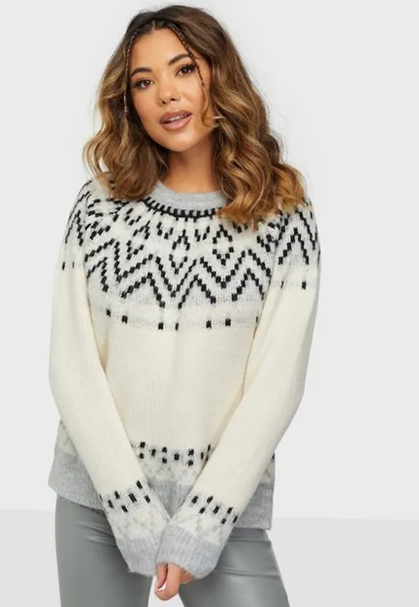 Only Onlgreta L/S Pullover Cc Knt Stickade tröjor Pumice Stone W. Black/Lgm