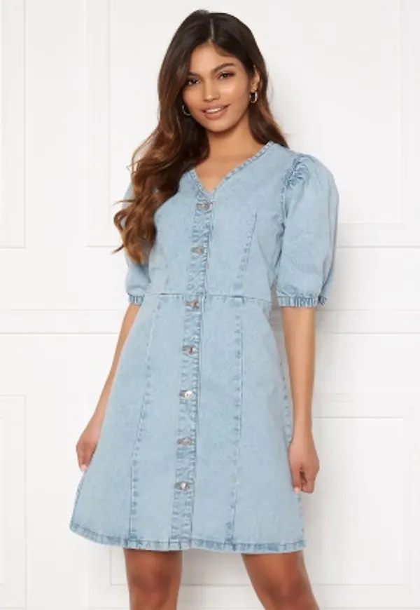 Pieces Gili SS V-Neck Dress Light Blue Denim M
