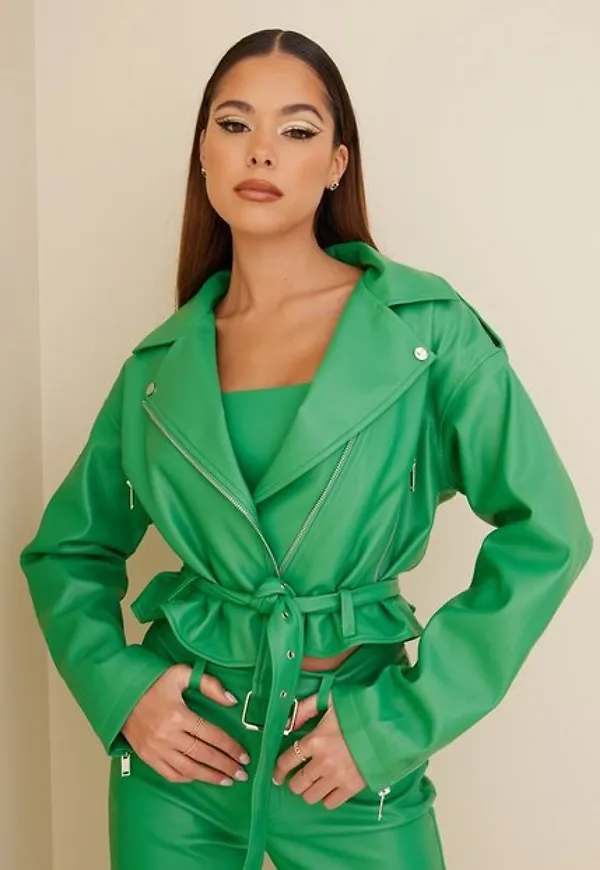 NLY Trend Cropped Oversized Biker Jacket Skinnjackor Grön
