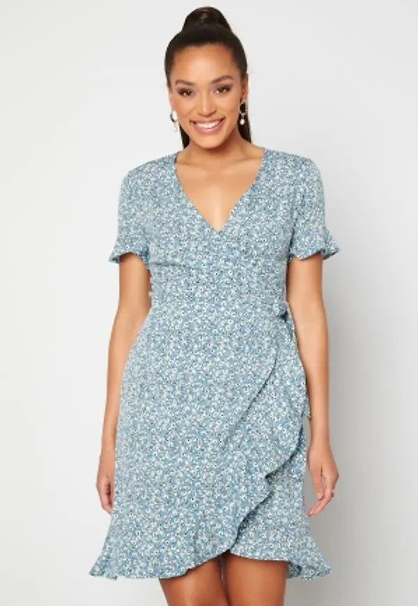 ONLY Olivia S/S Wrap Dress Dusk Blue / Flower 34