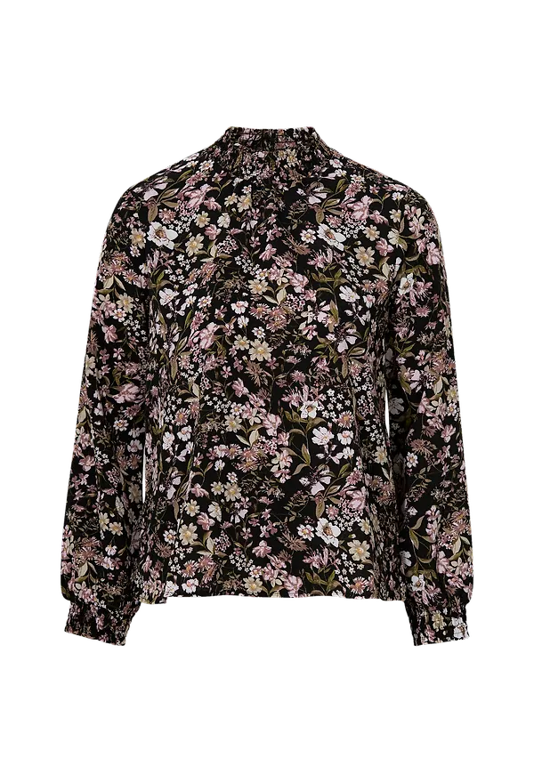 Only - Blus onlNova Lux L/S Smock Top Aop Wvn 2 - Svart