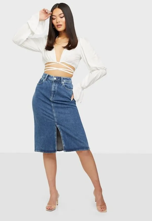 Vero Moda Vmsia Hr Blk Denim Slit Skirt RI357 Midikjolar
