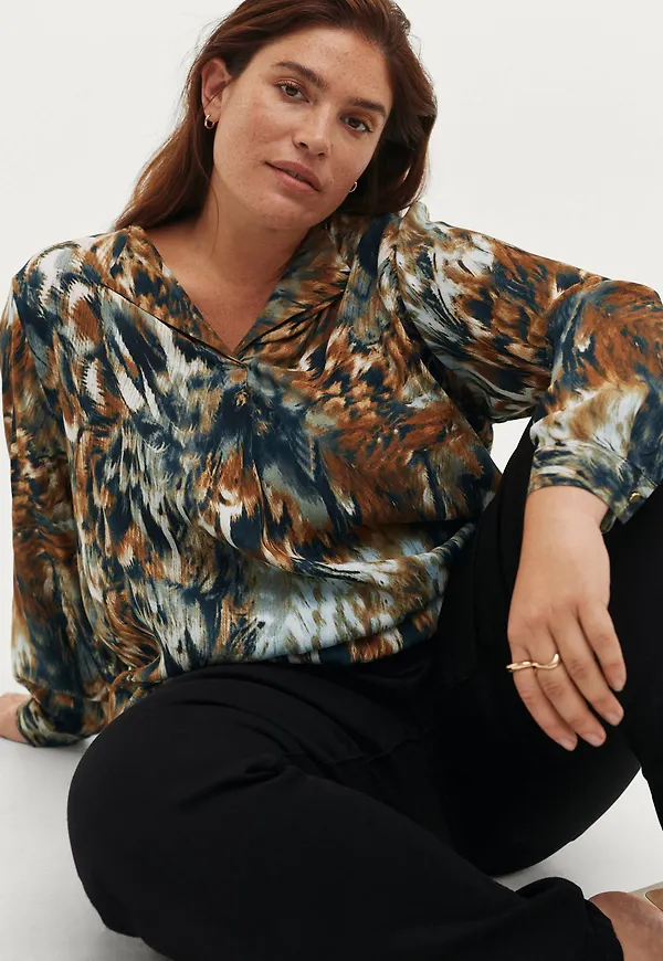 Zizzi - Blus mCille L/S Blouse - Brun