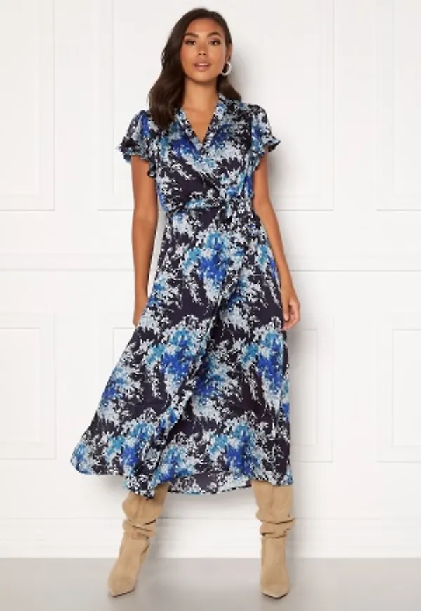 Y.A.S Madrid SS Long Dress Evening Blue, AOP XS