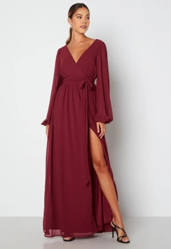 Goddiva Long Sleeve Chiffon Dress Berry XS (UK8)
