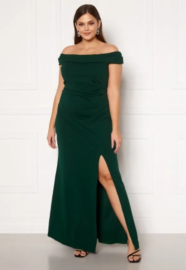 Goddiva Curve Off Shoulder Maxi Curve Dress Green 54 (UK26)