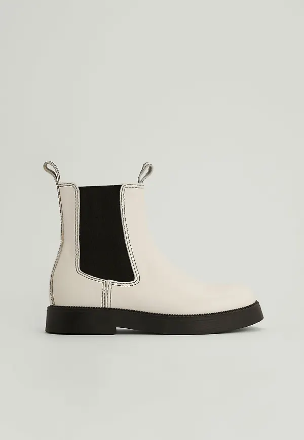 NA-KD Shoes Basic Chelseaboots i läder - Offwhite