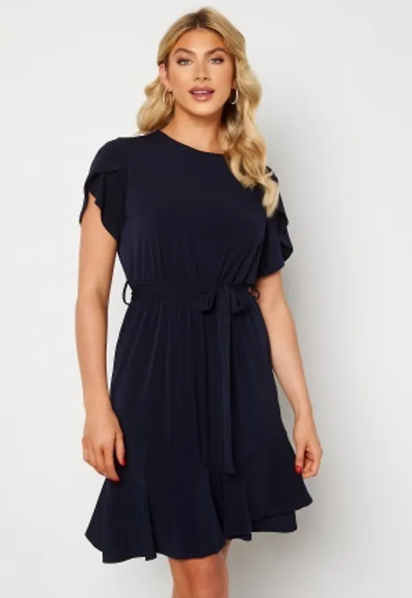 John Zack Tulip Sleeve Belted Dress Navy S (UK10)
