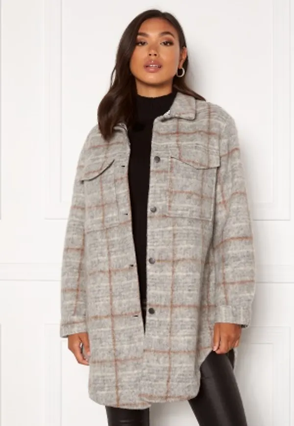 Object Collectors Item Sola Long Shirt Light Grey Mel Check 38