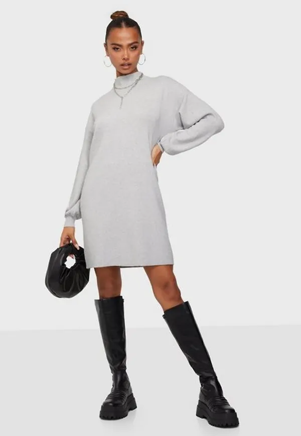 Vero Moda Vmnancy Ls Funnelneck Dress Ga Boo Långärmade klänningar Light Grey Melange