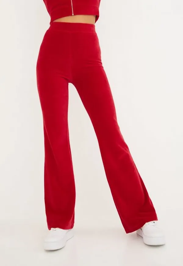 NLY Trend Flirty Velour Pants Mjukisbyxor Röd