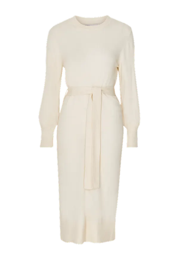 Only - Stickad klänning onlLely L/S O-neck Belt Dress - Natur