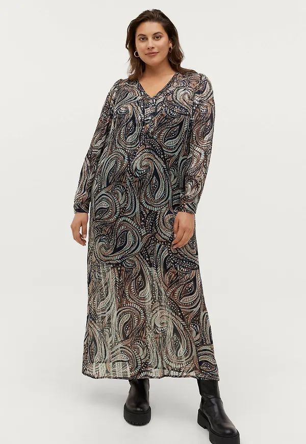 Zizzi - Klänning mChristina L/S Maxi Dress - Svart