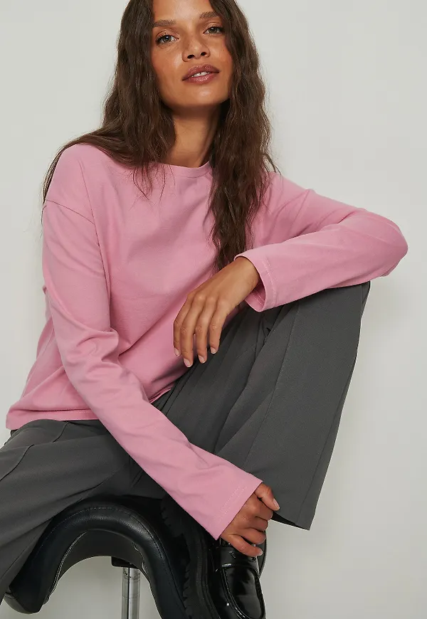 NA-KD Basic Ekologisk oversize topp med lång ärm - Pink