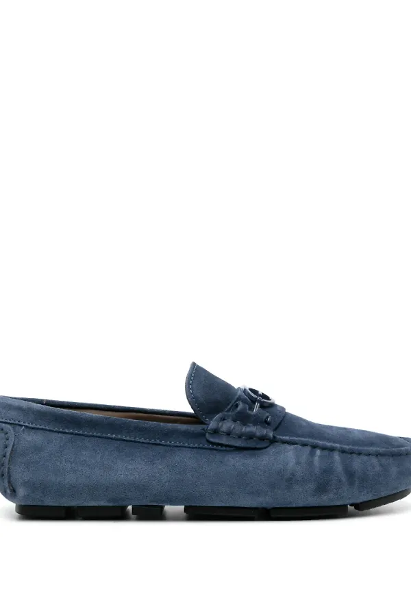 Baldinini läderloafers med logotypplakett - Blå