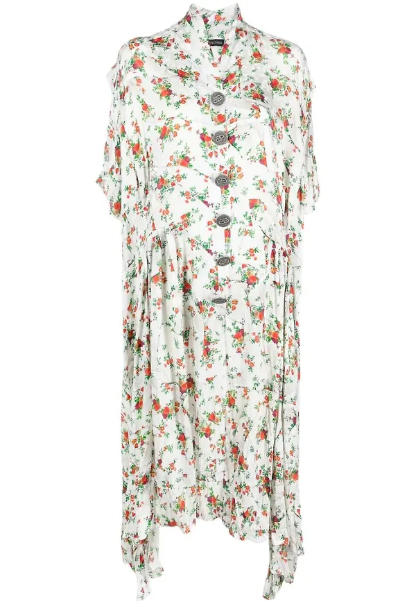Balenciaga blommig midiklänning - Vit