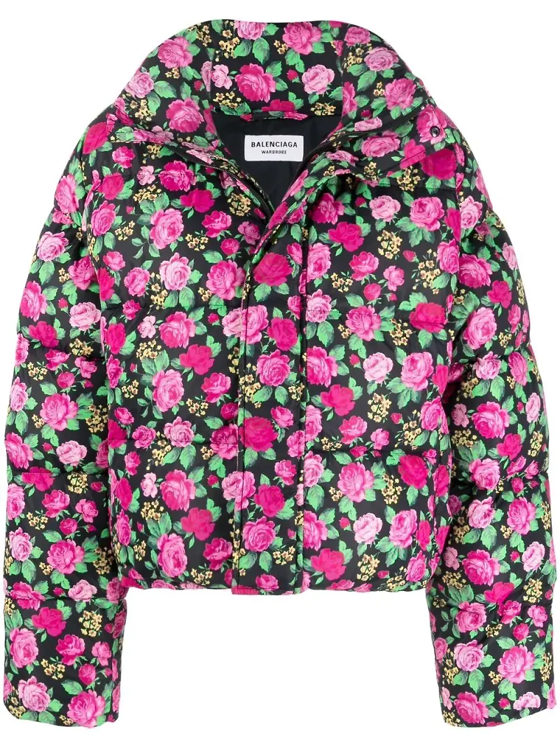 Balenciaga blommig puffjacka - Svart