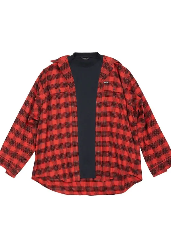 Balenciaga check-print cotton shirt - Röd