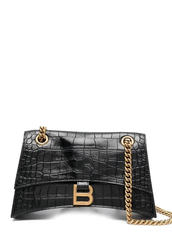Balenciaga Crush krokodilpräglad axelremsväska - Svart