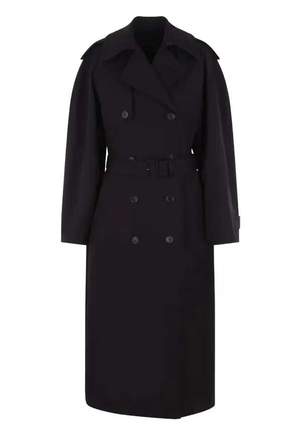 Balenciaga dubbelknäppt trenchcoat med knytkrage - Svart