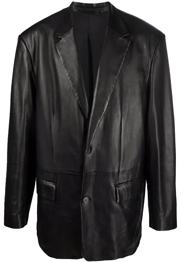 Balenciaga enkelknäppt skinnblazer - Svart
