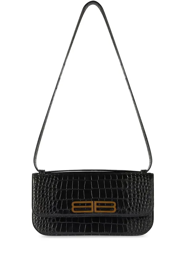 Balenciaga Gossip liten krokodilpräglad axelväska - Svart