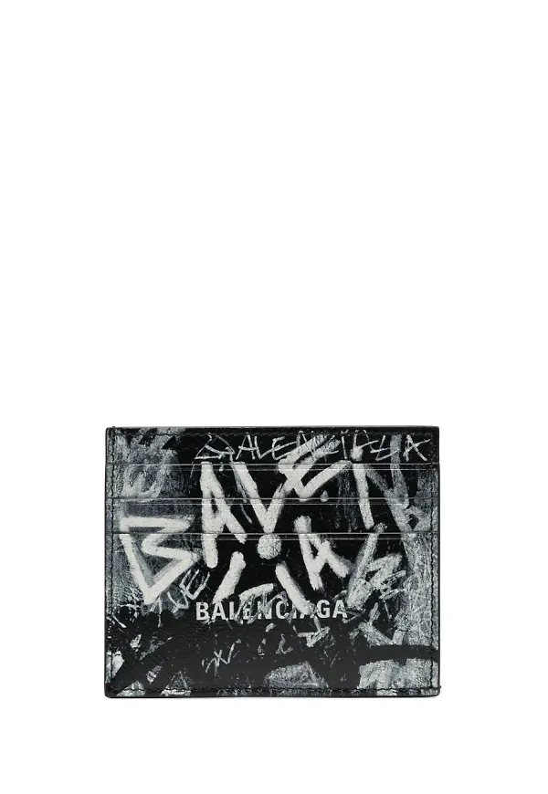 Balenciaga graffiti-print leather cardholder - Svart