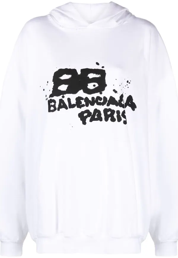 Balenciaga hoodie med graffititryck - Vit