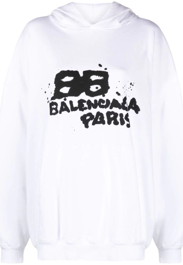 Balenciaga hoodie med graffititryck - Vit