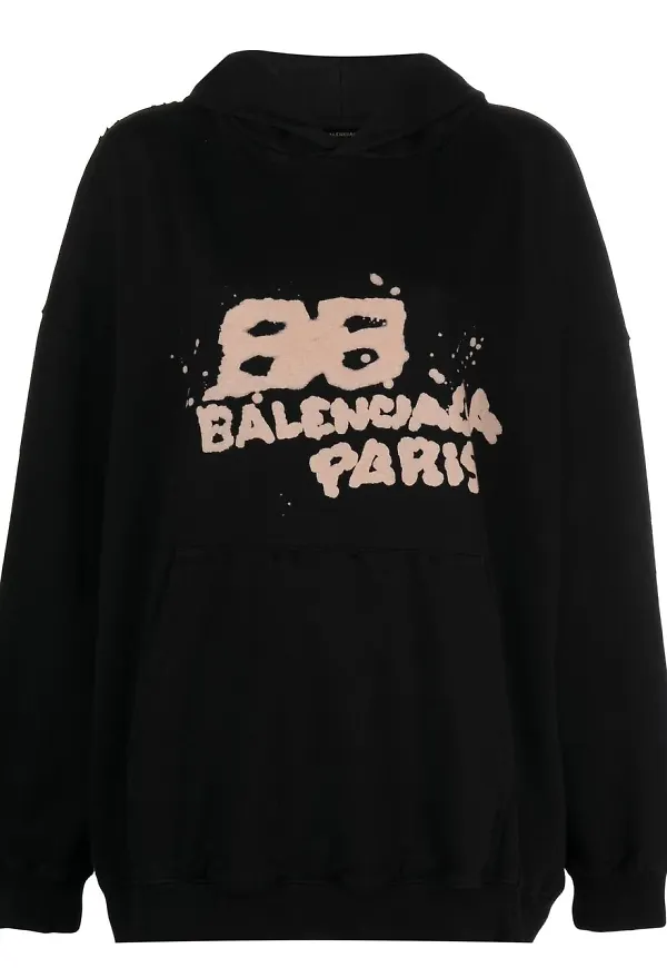 Balenciaga hoodie med logotyp - Svart