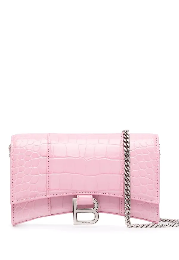 Balenciaga Hourglass krokodilpräglad plånbok - Rosa