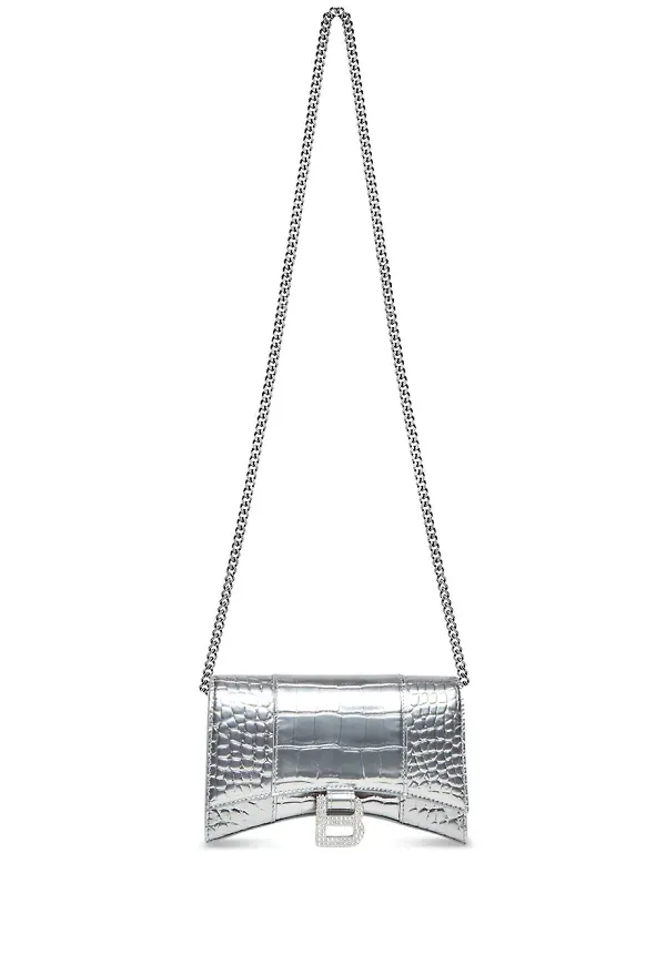 Balenciaga Hourglass plånbok med kedja - Silverfärgad